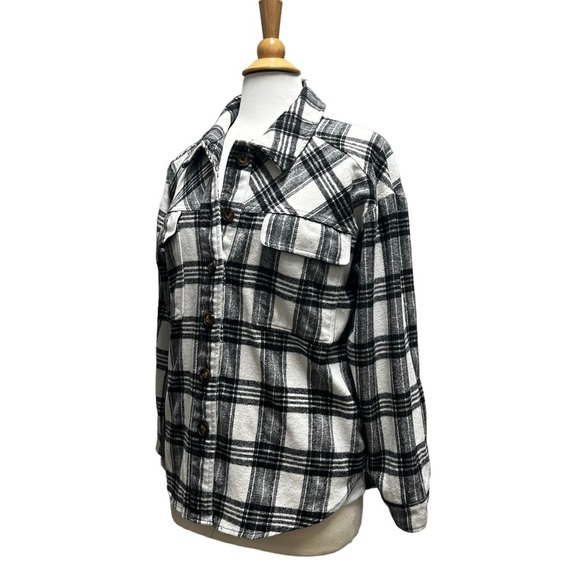 LA Hearts PacSun Plaid Shacket Black White Flannel Shirt Jacket Oversized M/L - Picture 5 of 15